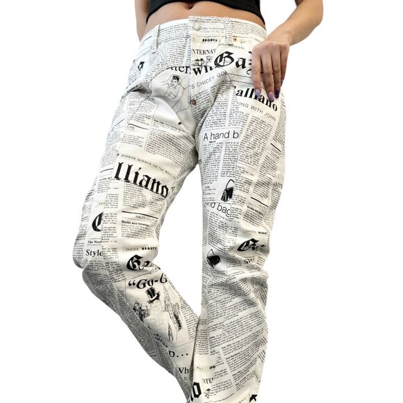 John Galliano Pants - John Galliano Black and White Newspaper Print Pants